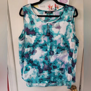 Nine West Multicolor Water Color Design Sleeveless Blouse in Size XL